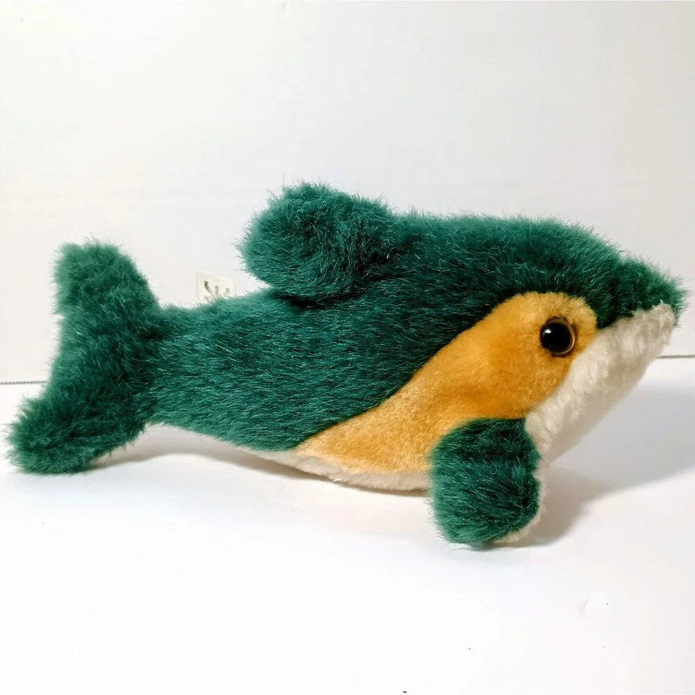 Vtg PMS Dolphin Teal White Tan Soft Plush Stuffed Animal Toy Small Whale Fish